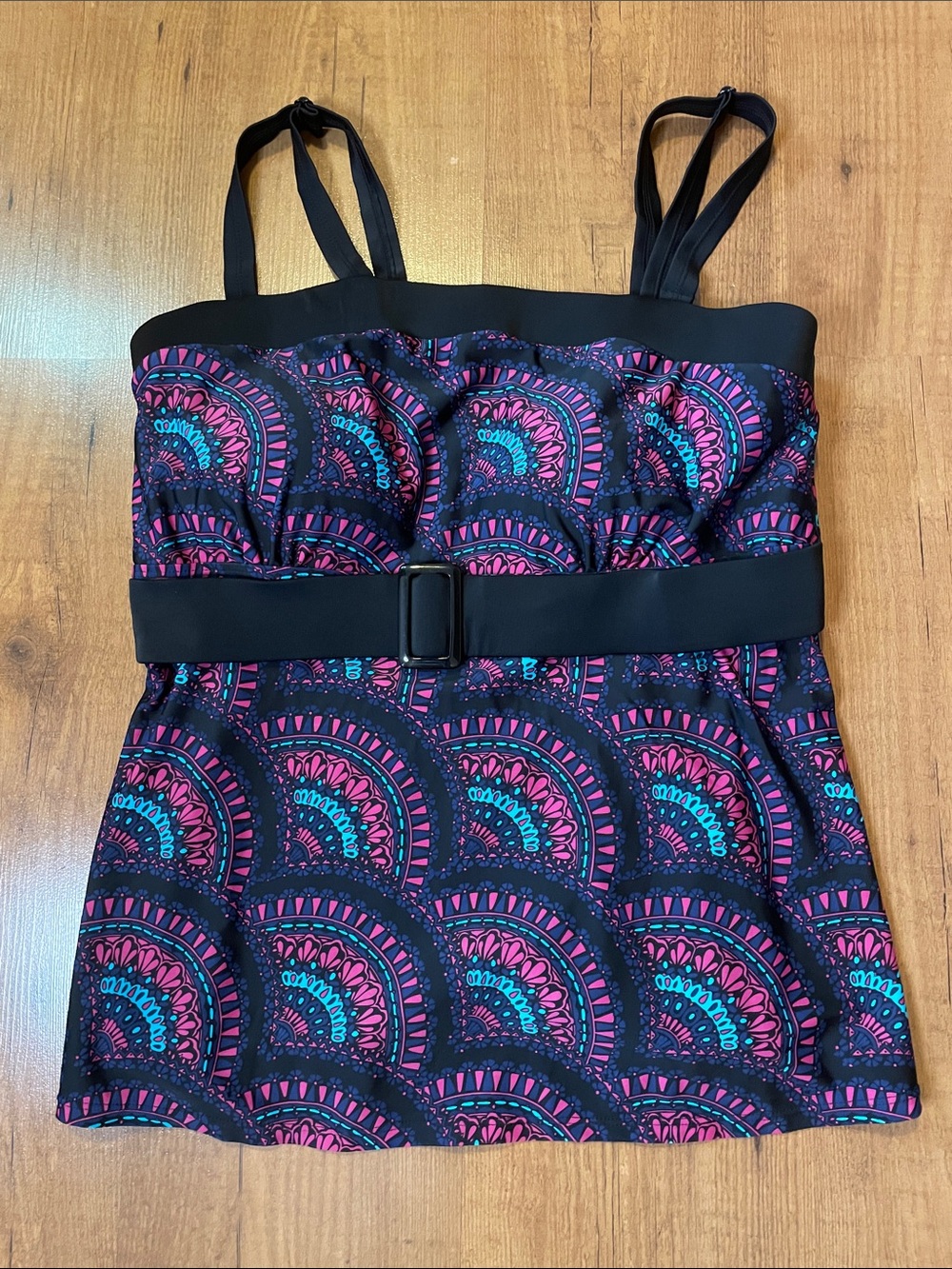 Addition Elle Swim Too in Pink & Teal Pattern with Black Belt